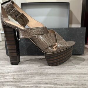 Via Spiga Snakeskin Brown Platform Heels